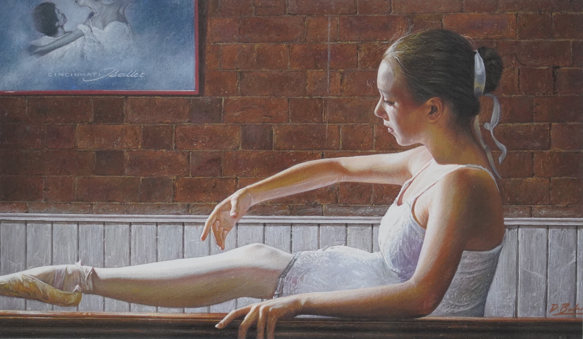 Darren Baker (b.1976), mixed media and pastel, Study of a ballerina, signed, 17 x 28cm